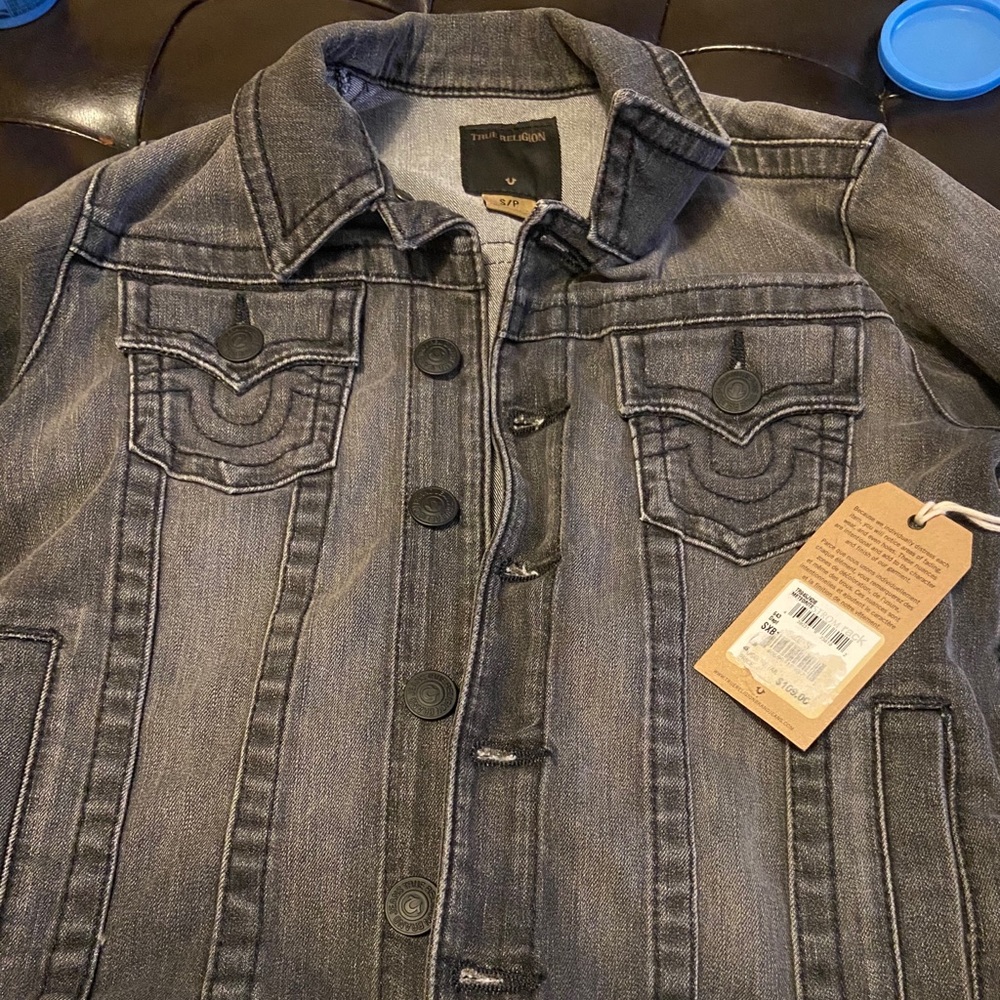 true religion kids  jean jacket smoke grey
